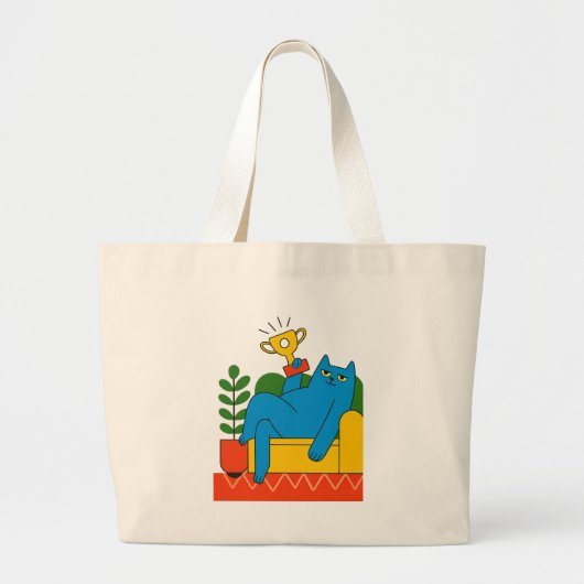 Blue Cat Trophy Lounger - Tote ラージトートバッグ (正面)