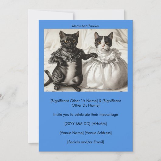 Blue Cats Wedding Meow And Furever Invitation 招待状 (正面)