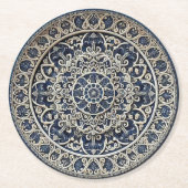 Blue Ceramic Luxury Floral Relief ラウンドペーパーコースター (正面)