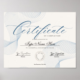 Blue Certificate of completion, achievement, excel ポスター