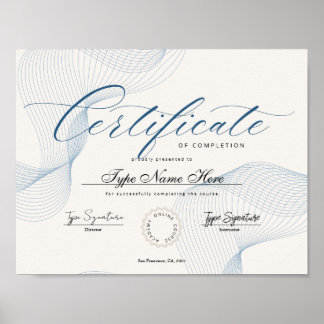 Blue Certificate of completion, achievement, excel ポスター