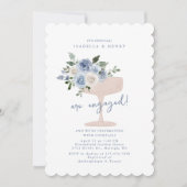 Blue champagne floral engagement party invitation 招待状 (正面)