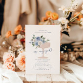 Blue champagne floral engagement party invitation 招待状