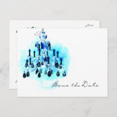 Blue Chandelier日付の保存テンプレート 案内ポストカード (正面/裏面)