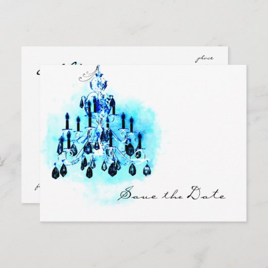 Blue Chandelier日付の保存テンプレート 案内ポストカード (正面/裏面)