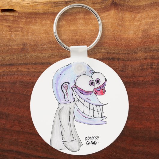 blue character smiling with coat キーホルダー (正面)