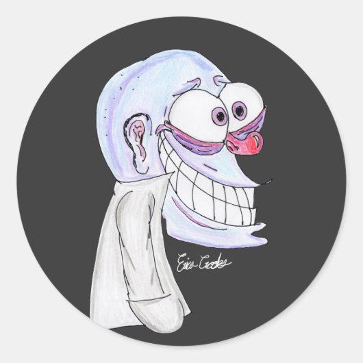 blue character smiling with coat ラウンドシール (正面)