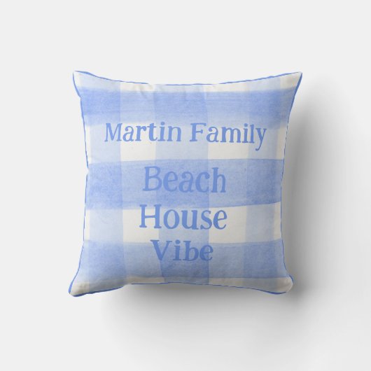 Blue Check Gingham BEACH HOUSE VIBE クッション (裏面)