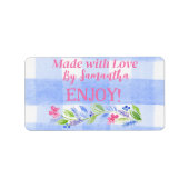 Blue Check Gingham Flowers MADE WITH LOVE H ラベル (正面)