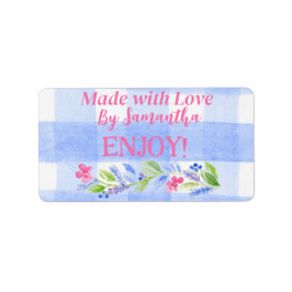 Blue Check Gingham Flowers MADE WITH LOVE H ラベル