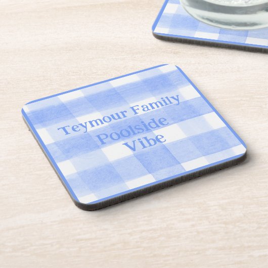 Blue Check Gingham POOLSIDE VIBE cork back コースター (左側)