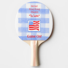 Blue Check Gingham USA Flag Ping Pong Paddle 卓球ラケット