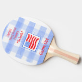 Blue Check Gingham USA Flag Ping Pong Paddle 卓球ラケット (横)