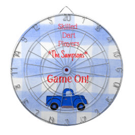 Blue Check Gingham Vintage Blue Truck ダーツボード