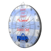 Blue Check Gingham Vintage Blue Truck ダーツボード (正面右)