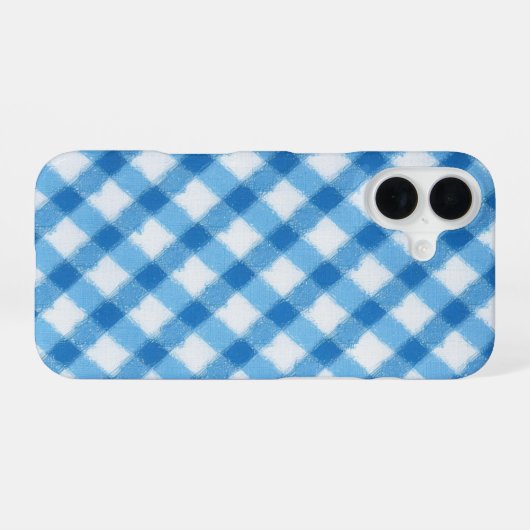 Blue Check Pattern Phone Case iPhone 16ケース (裏面横)
