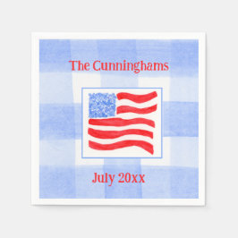 Blue Check Watercolor USA Flag PERSONALIZE Mat スタンダードカクテルナプキン