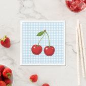 Blue Checked Paper Plates with Cherries for Summer スタンダードカクテルナプキン (インサイチュ)