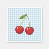 Blue Checked Paper Plates with Cherries for Summer スタンダードカクテルナプキン (正面)