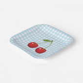 Blue Checked Paper Plates with Cherries for Summer ペーパープレート (傾斜あり)