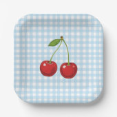 Blue Checked Paper Plates with Cherries for Summer ペーパープレート (正面)