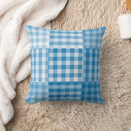 Blue Checker Patchwork Pattern クッション (ブランケット)