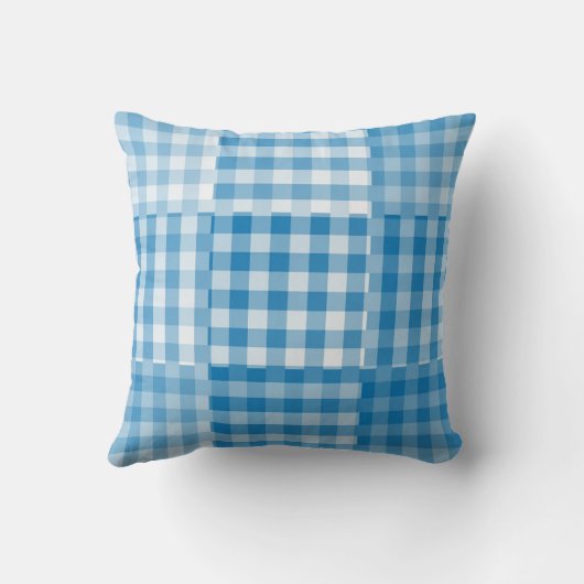 Blue Checker Patchwork Pattern クッション (裏面)