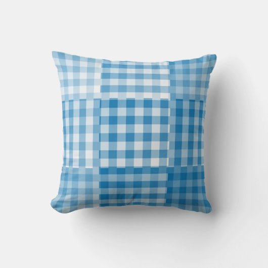 Blue Checker Patchwork Pattern クッション (正面)