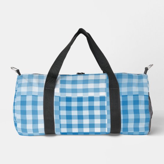 Blue Checker Patchwork Pattern Small ダッフルバッグ (正面)