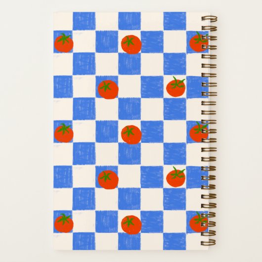 Blue Checker Tomato Pattern Personalized Name ノートブック (裏面)