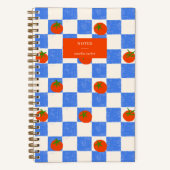 Blue Checker Tomato Pattern Personalized Name ノートブック (正面)