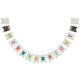 Blue Checkerboard Merry & Bright Bunting Banner バンティングフラッグ