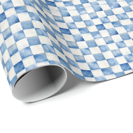 Blue Checkered Decorative Gift Wrap Paper ラッピングペーパー (ロールコーナー)