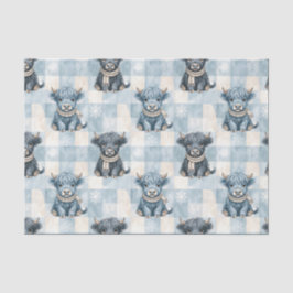 Blue Checkered Highland Cow Cute 薄葉紙