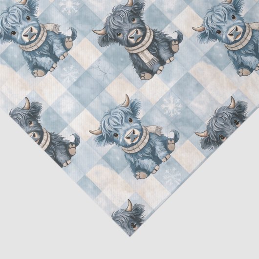 Blue Checkered Highland Cow Cute 薄葉紙 (詳細)