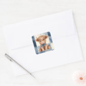 Blue Checkered Highland Cow Cute Gift  スクエアシール (封筒)