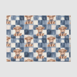 Blue Checkered Highland Cow Cute Gift Wrap 薄葉紙