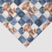 Blue Checkered Highland Cow Cute Gift Wrap 薄葉紙 (詳細)