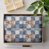 Blue Checkered Highland Cow Cute Gift Wrap 薄葉紙 (ギフト)
