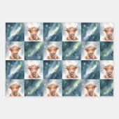 Blue Checkered Highland Cow Snow Winter ラッピングペーパーシート (正面2)