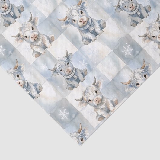 Blue Checkered Highland Cow Snowflake Cool Winter 薄葉紙 (詳細)