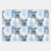 Blue Checkered Highland Cow Snowflake Winter ラッピングペーパーシート (正面3)