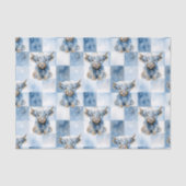 Blue Checkered Highland Cow Snowflake Winter 薄葉紙 (正面)