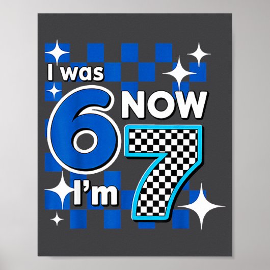 Blue Checkered I Was 6 Now I'm 7 Birthday  ポスター (正面)