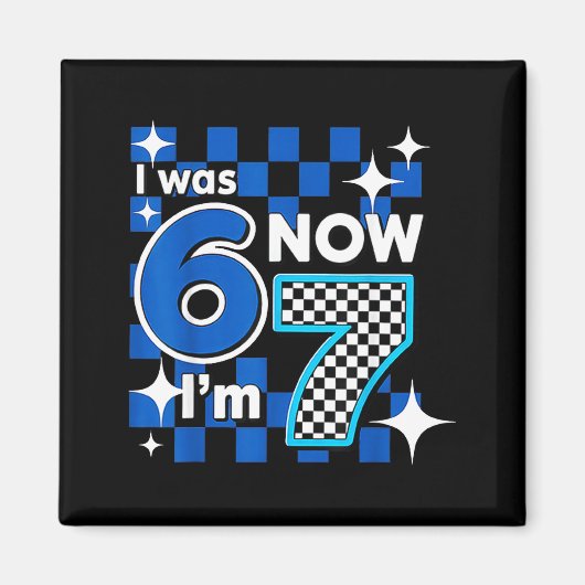 Blue Checkered I Was 6 Now I'm 7 Birthday  マグネット (正面)
