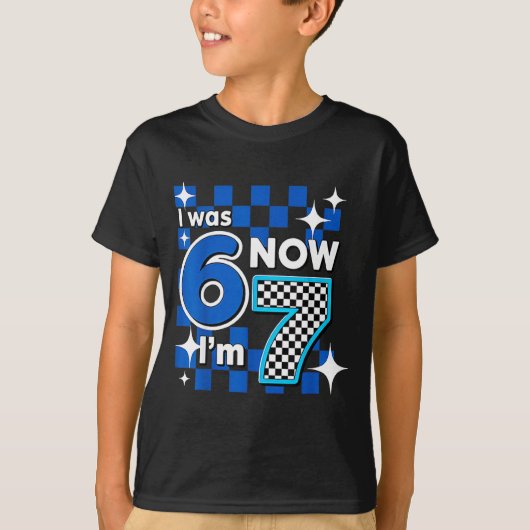 Blue Checkered I Was 6 Now I'm 7 Birthday  Tシャツ (正面)