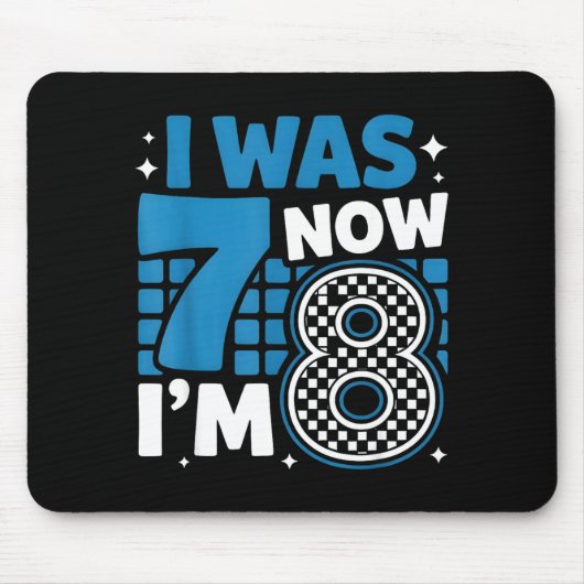 Blue checkered i was 7 now i'm 8 birthday boy bday マウスパッド (正面)