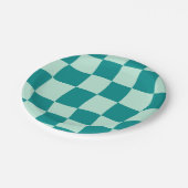 Blue Checkered Pattern Groovy Retro ペーパープレート (アングル)