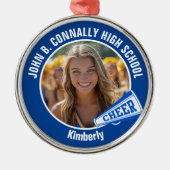 Blue Cheerleader Photo High School Christmas メタルオーナメント (正面)