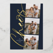 Blue Cheers Simple Modern Elegant Script Christmas 箔シーズンカード (正面)